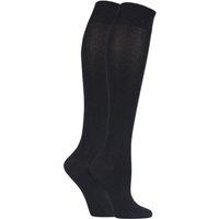 SOCKSHOP Women's 2 Pair Plain & Patterned Bamboo Knee High Socks with Smooth Toe Seams in Black | Size: 4-8