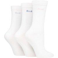 ELLE Women's 3 Pair Plain, Striped & Patterned Cotton Socks with Hand Linked Toes in White | Size: 4-8