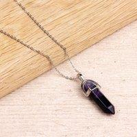 Myga Women's Silver Plated Necklace - Purple Agate Pendant | Size: 17 inches