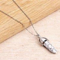 Myga Women's Silver Plated Necklace - White Turquoise Pendant | Size: 17 inches