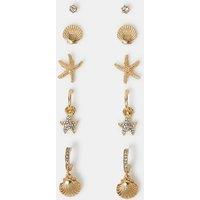 Accessorize Women's 5-Pack Beach Seashell & Hoop Earrings in Gold