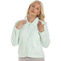 Camille Women's Soft Fleece Bed Jacket With Floral Embroidered Motif in Mint | Size: 14-16