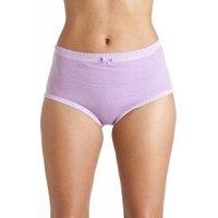 Camille Women's Three Pack High Waisted Comfort Briefs With Frilled Waist Line & Centre Bow in Purple | Size: 24-26