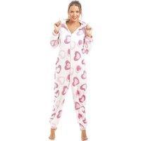 Camille Women's Supersoft Fleece Heart Print Onesie in Pink | Size: 14-16