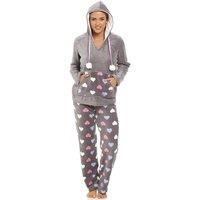 Camille Women's Multicoloured Heart Print Supersoft Pyjama Set in Grey | Size: 14-16
