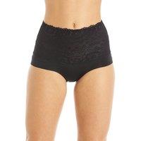 Camille Women's High Waist Seamless Floral Lace Control Briefs in Black | Size: 20
