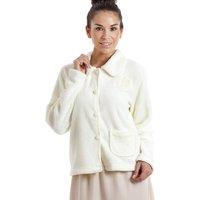 Camille Women's Soft Fleece Bed Jacket With Floral Embroidered Motif in Ivory | Size: 10-12