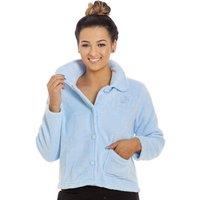 Camille Women's Soft Fleece Bed Jacket With Floral Embroidered Motif in Blue | Size: 22-24