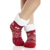Camille Women's Soft & Fuzzy Fairisle Print Bed Socks in Red