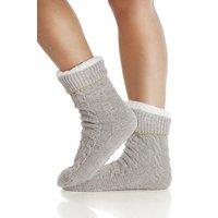 Camille Women's Chenille Cable Lurex Slipper Sock in Grey