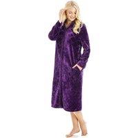 Camille Women's Classic Full Length Zip Through Housecoat With Inseam Pockets in Purple | Size: 18-20