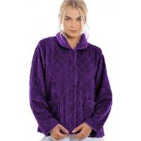 Camille Women's Classic Supersoft Diamond Print Button Up Bed Jacket in Purple | Size: 18-20