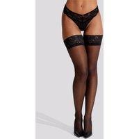 Ann Summers Women's Lace Top Glossy Hold Ups in Black | Size: Medium