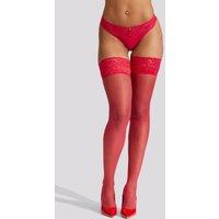 Ann Summers Women's Lace Top Glossy Hold Ups in Red | Size: XL