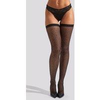 Ann Summers Women's Plain Top Diamante Hold Ups in Black | Size: Small