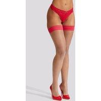 Ann Summers Women's Plain Top Seamed Hold Ups in Red | Size: Small