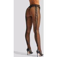 Ann Summers Women's Lace Up Back Fishnet Crotchless Tights in Black | Size: XL