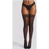 Ann Summers Women's Fashion Striped Hold Ups in Black | Size: Large