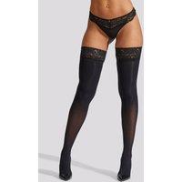 Ann Summers Women's Lace Welt Opaque Hold Ups in Black | Size: XS