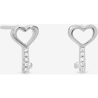 Simply Silver Women's Sterling Silver 925 Polished Heart Key Stud Earrings