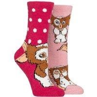 SOCKSHOP Women's 2 Pair Gremlins Cute Gizmo Fluffy Cosy Socks in Pink | Size: 4-8