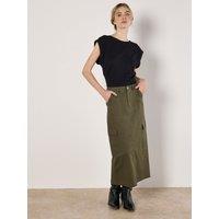 Apricot Women's Cotton Cargo Midaxi Skirt in Khaki | Size: 8