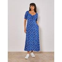 Apricot Women's Silhouette Floral Milkmaid Maxi Dress in Blue | Size: 8