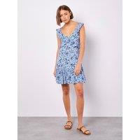 Apricot Women's Ditsy Floral Ruffle Mini Dress in Blue | Size: 8