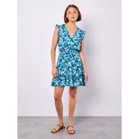 Apricot Women's Floral Crepe Mini Dress in Blue | Size: 14