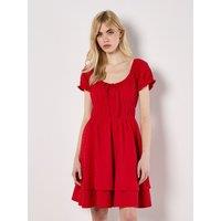 Apricot Women's Eyelet Embroidery Tiered Mini Dress in Red | Size: 8
