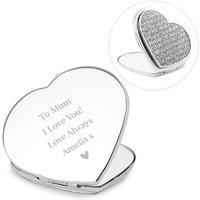 Personalised Memento Company Women's Personalised Diamante Heart Compact Mirror in Metallic Silver