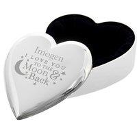 Personalised Memento Company Women's Personalised To the Moon & Back... Heart Trinket Box in Metallic Silver