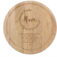 Personalised Memento Company Women's Personalised Mum Round Wooden Chopping Heart in Light Brown