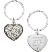Personalised Memento Company Women's Personalised Diamante Heart Keyring in Metallic Silver