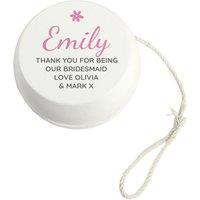 Personalised Memento Company Women's Personalised Pink Flower White Wooden Yoyo