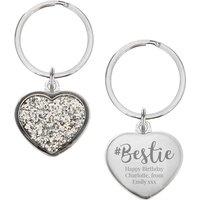 Personalised Memento Company Women's Personalised #Bestie Diamante Heart Keyring in Silver