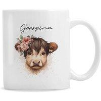 Personalised Memento Company Women's Personalised Highland Cow Mug - Girl in White