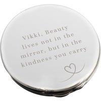 Personalised Memento Company Women's Personalised Heart Round Compact Mirror in Metallic Silver