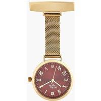 Annie Apple Women's Meraki Cherry, Gold Mesh Nurses Fob Watch in Burgundy