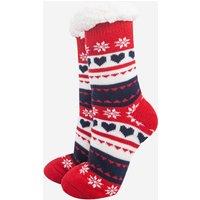 Sock Talk Women's Fair Isle Long Fluffy Socks Slippers with Grips | Size: 3-7