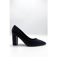 Miss Diva Women's Clara Block Heel Pointed Toe Court Shoes in Black | Size: 8