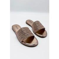 Miss Diva Women's Camille Diamante Embellished Strap Sliders in Rose Gold | Size: 3