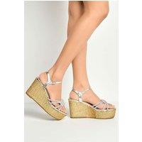 Miss Diva Women's Gigi Diamante Embellished Band Ankle Strap Wedges in Silver | Size: 6
