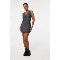 Pink Vanilla Women's Grey Diamante Pinstripe Mini Skirt | Size: Medium