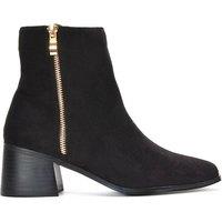 XY London Women's 'Willow' Square Toe Zip Up Mid Block Heel Ankle Booties in Jet Black | Size: 6