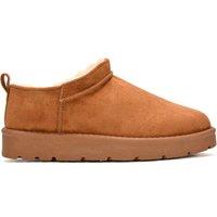 XY London Women's 'Maeve' Faux Fur Lined Slip On Flat Mini Snug Booties in Tan | Size: 5