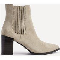 Linzi Women's Thrive Taupe Suede Pointed Toe Stacked Blook Heeled Boot | Size: 4-Standard Fit