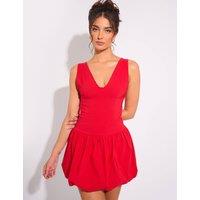 Public Desire Women's Plunge Bubble Hem Mini Dress Red | Size: 8