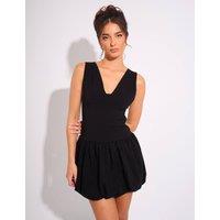 Public Desire Women's Plunge Bubble Hem Mini Dress Black | Size: 12
