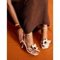 Public Desire Women's Hydrangea Stone Patent Flower Barely There Square Toe Mid Heels | Size: 4
